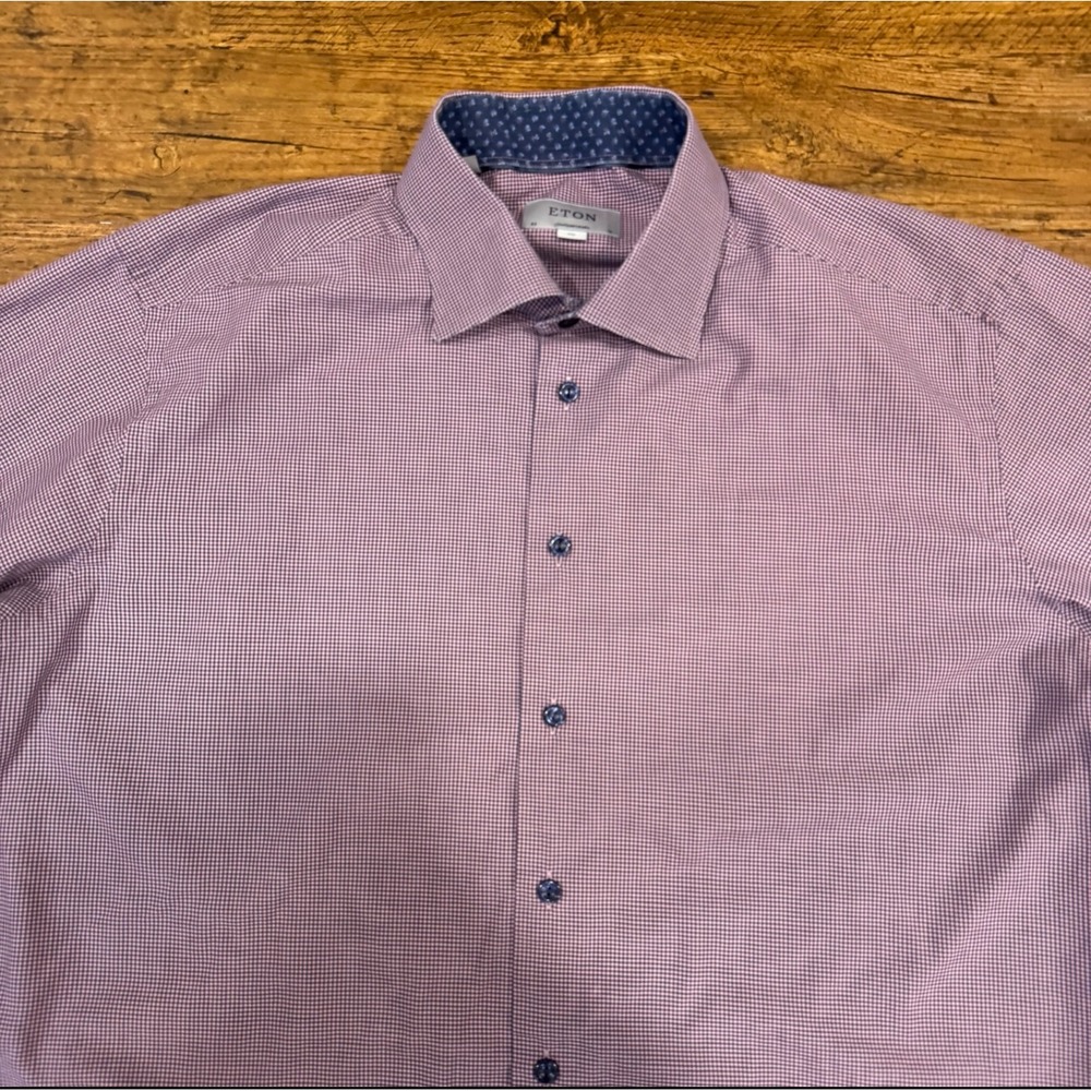 ETON Pink Plaid Check Contemporary Button Up Casual Dress Shirt Men's 2XL 46/18
